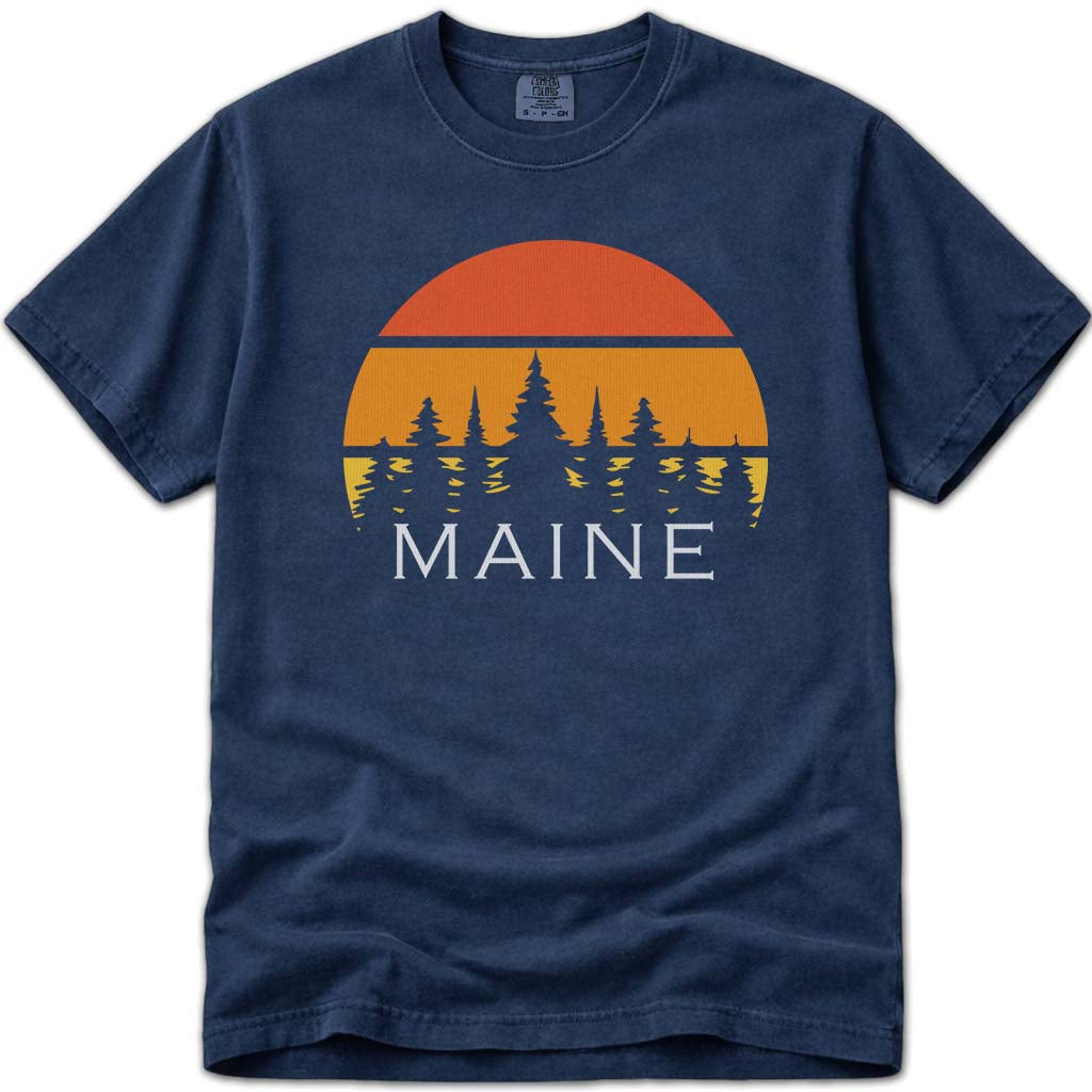 Retro Maine Sunset T Shirt - Navy