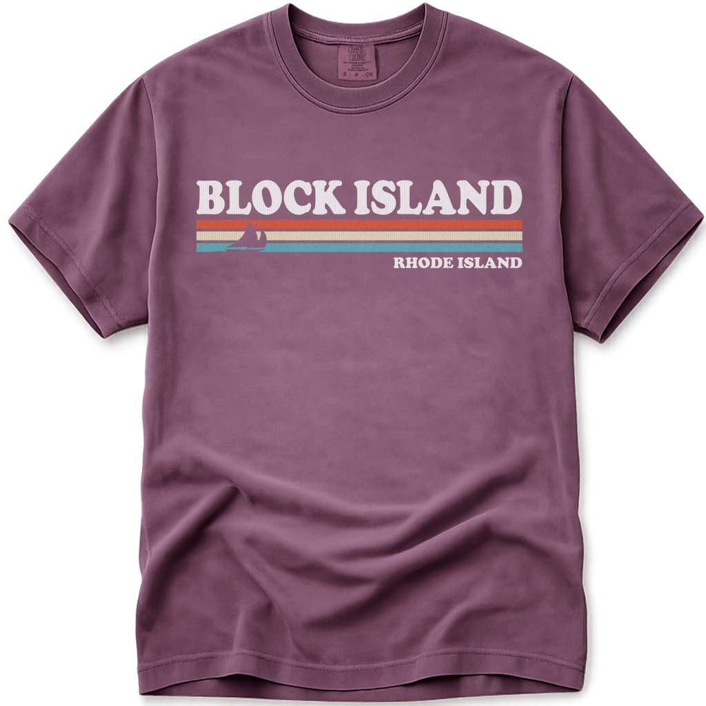 Retro Stripes Sailboat Block Island T Shirt - Berry
