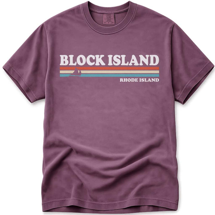 Retro Stripes Sailboat Block Island T Shirt - Berry