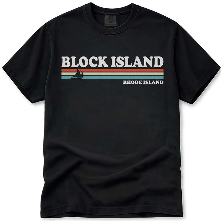 Retro Stripes Sailboat Block Island T Shirt - Black