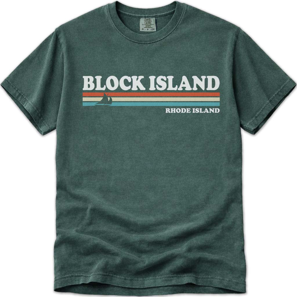 Retro Stripes Sailboat Block Island T Shirt - Blue Spruce