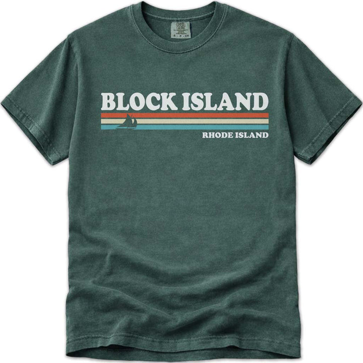 Retro Stripes Sailboat Block Island T Shirt - Blue Spruce