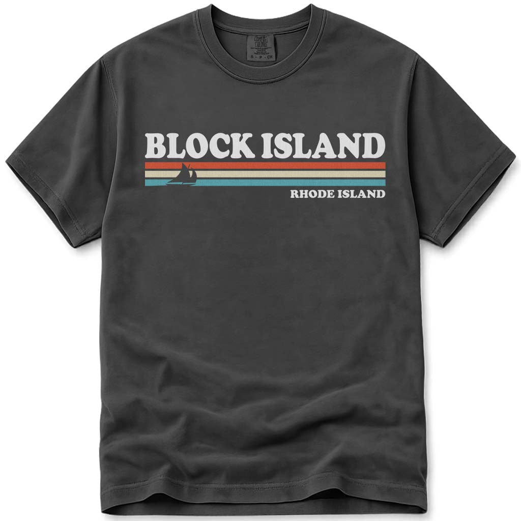 Retro Stripes Sailboat Block Island T Shirt - Pepper