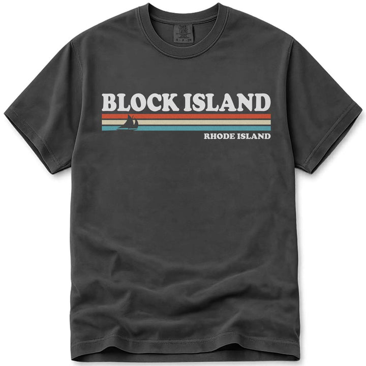 Retro Stripes Sailboat Block Island T Shirt - Pepper
