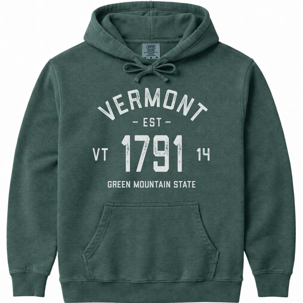 Retro Vintage Vermont Hoodie 1791 Vermont Statehood Date Sweatshirt - Blue Spruce