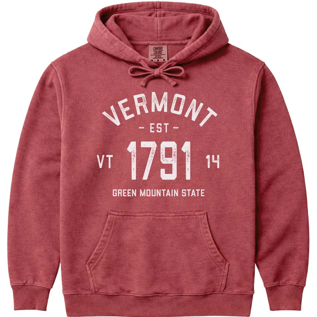 Retro Vintage Vermont Hoodie 1791 Vermont Statehood Date Sweatshirt - Crimson