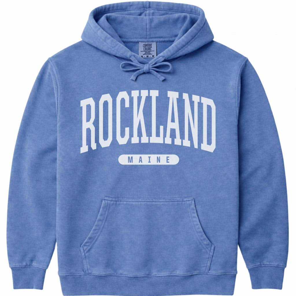 Rockland Maine Arched Letter Hoodie - Flo Blue