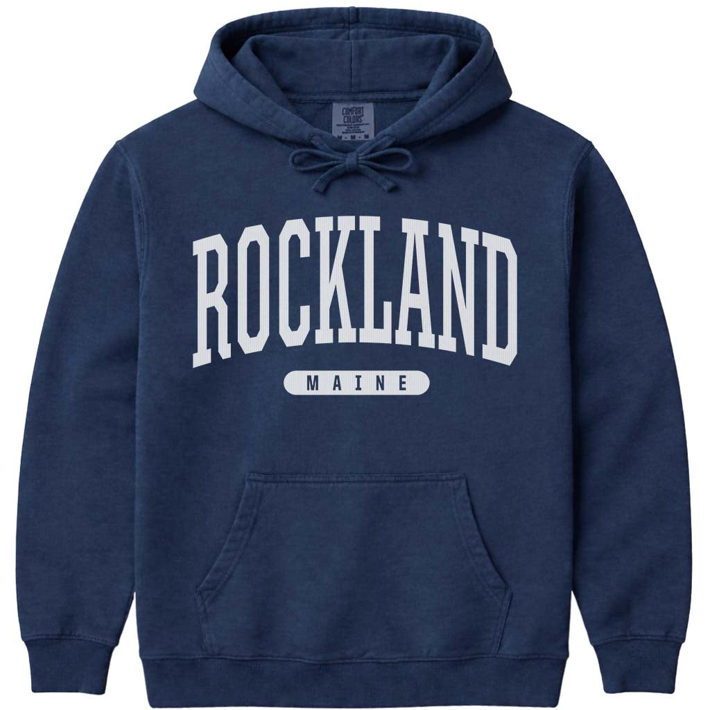 Rockland Maine Arched Letter Hoodie - Navy