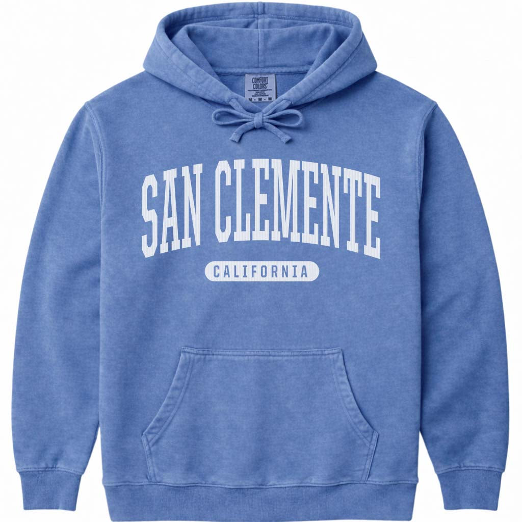 San Clemente California Hooded Sweatshirt - Flo Blue