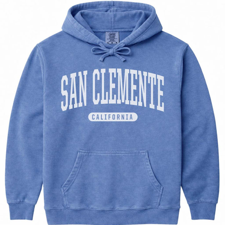 San Clemente California Hooded Sweatshirt - Flo Blue