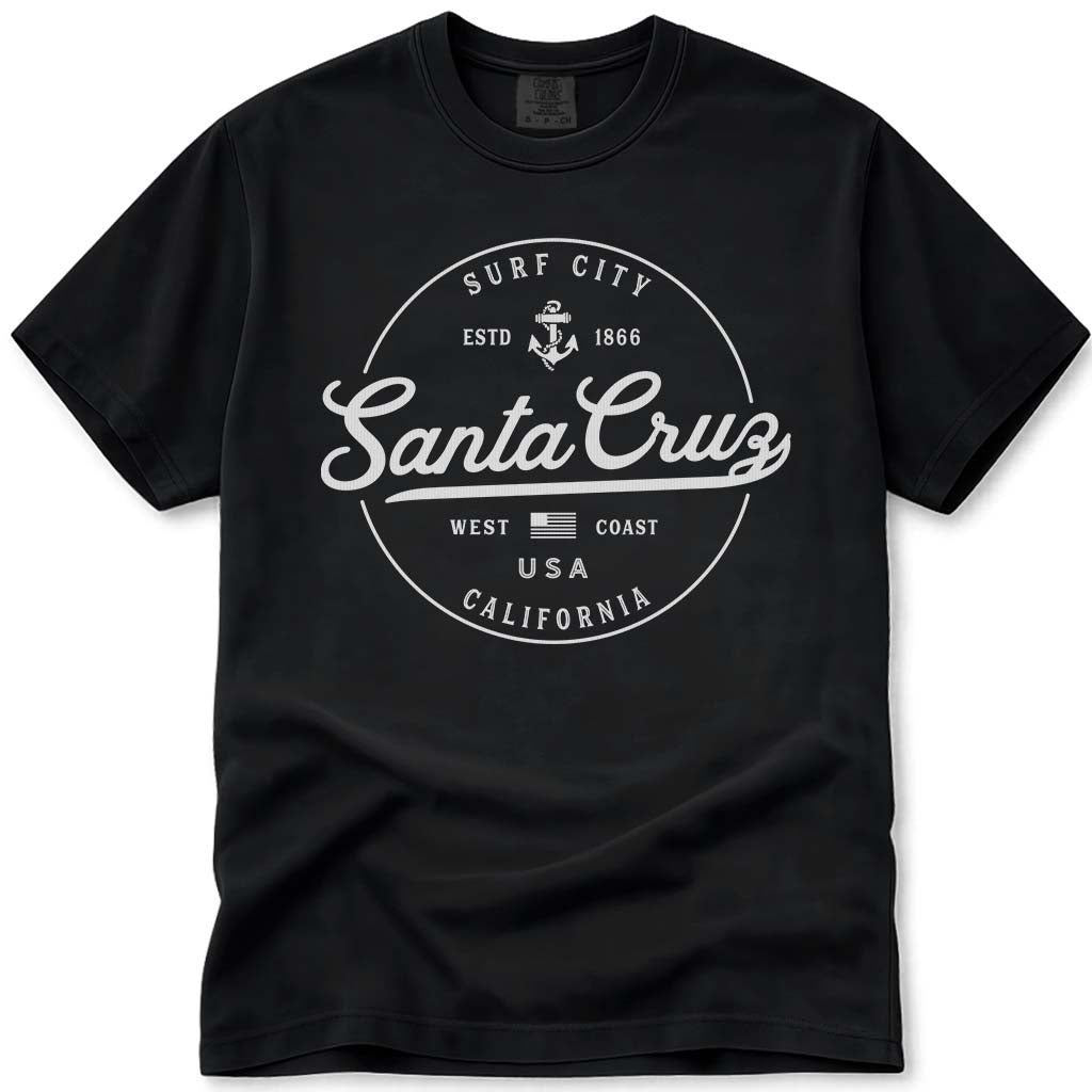 Santa Cruz California T Shirt Surf City CA - Black