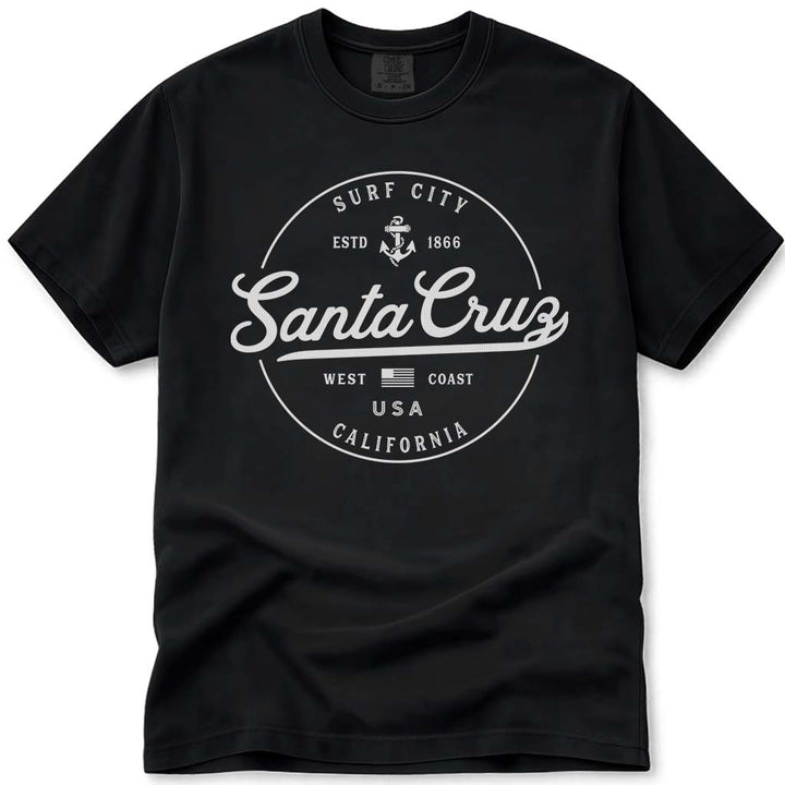 Santa Cruz California T Shirt Surf City CA - Black