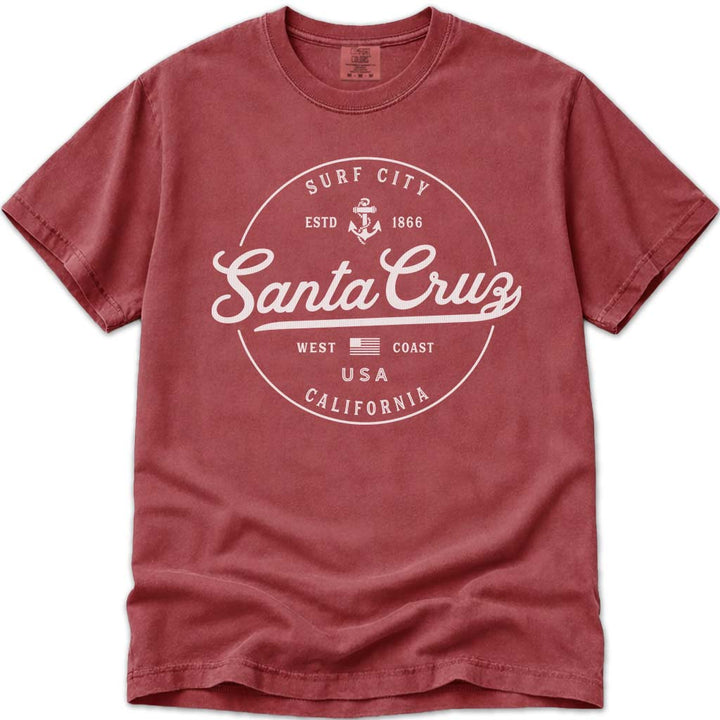 Santa Cruz California T Shirt Surf City CA - Crimson