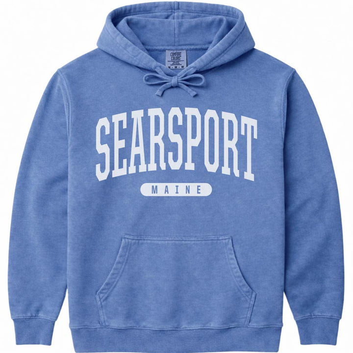 Searsport Maine Varsity Hooded Sweatshirt - Flo Blue
