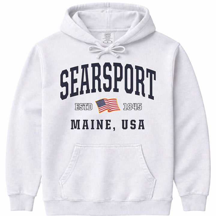 Searsport Maine USA Flag Hoodie Sweatshirt - White
