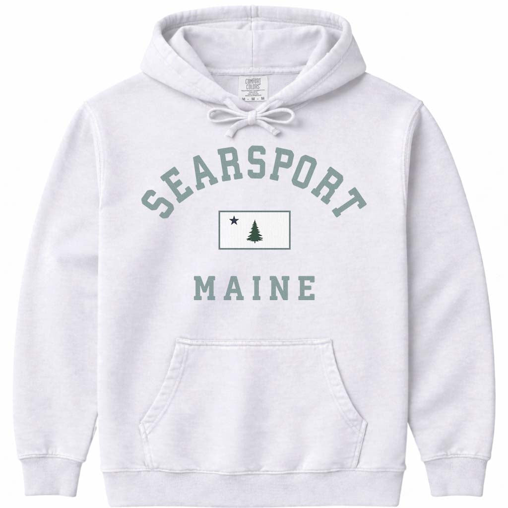 Vintage Searsport Maine Flag Hoodie Sweatshirt - White