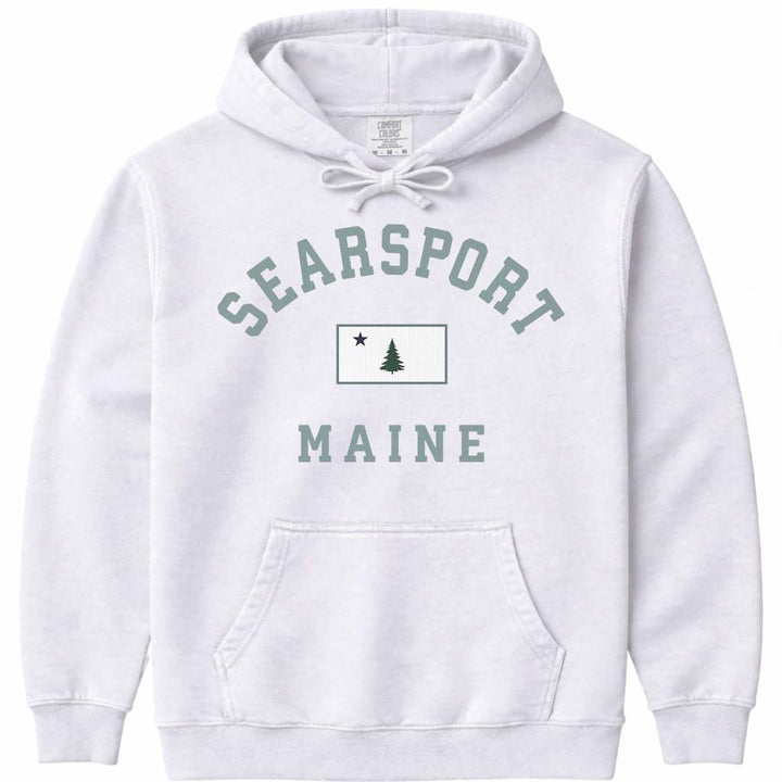 Vintage Searsport Maine Flag Hoodie Sweatshirt - White