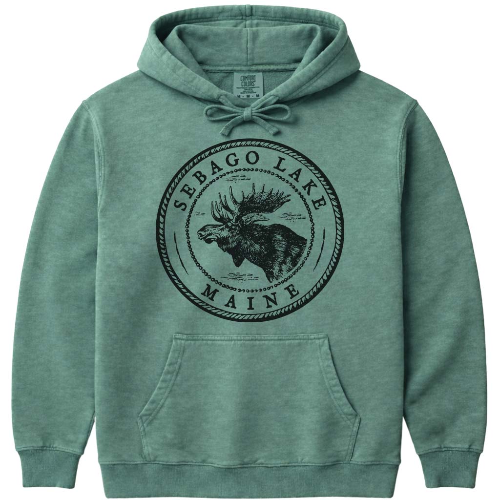 Sebago Lake Moose Sweatshirt | Vintage Maine Moose Art Hoodie - Light Green
