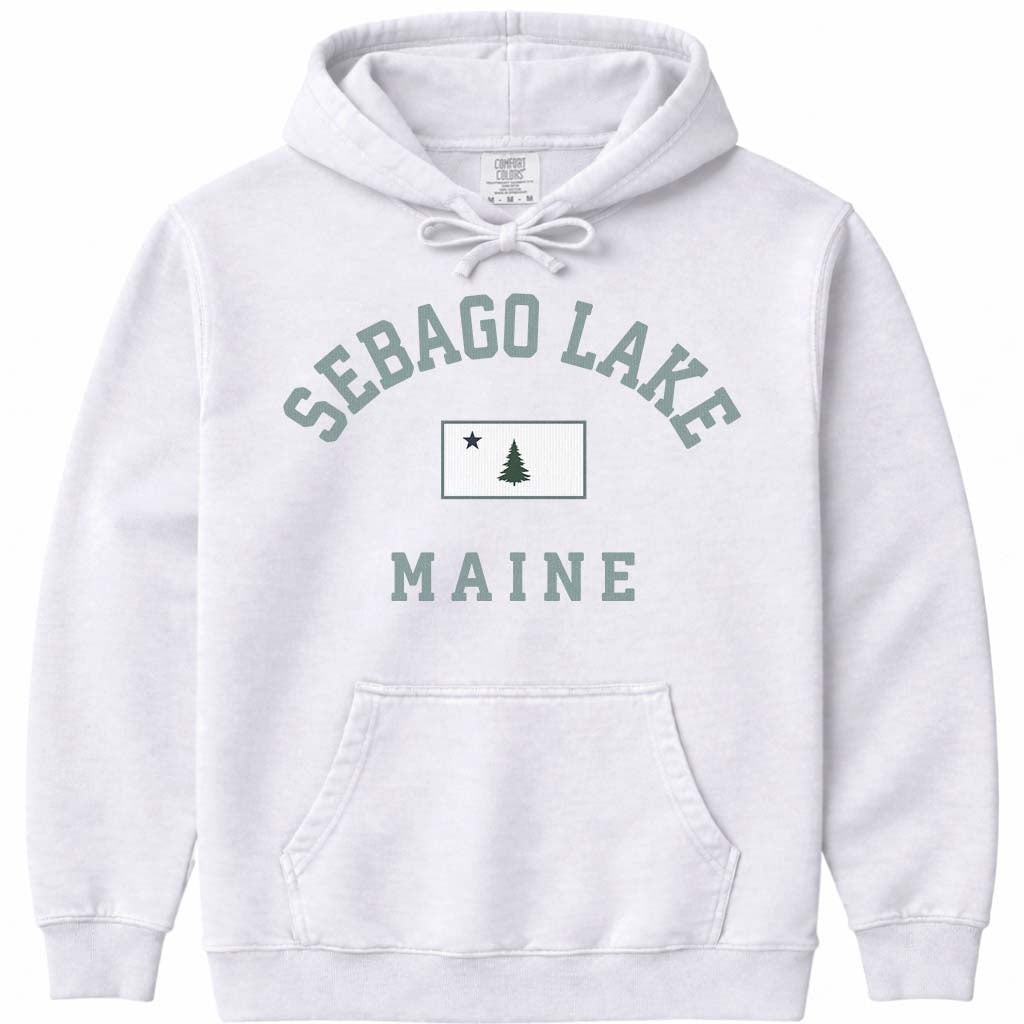 Sebago Lake Maine Flag Hooded Sweatshirt - White