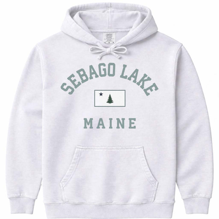 Sebago Lake Maine Flag Hooded Sweatshirt - White