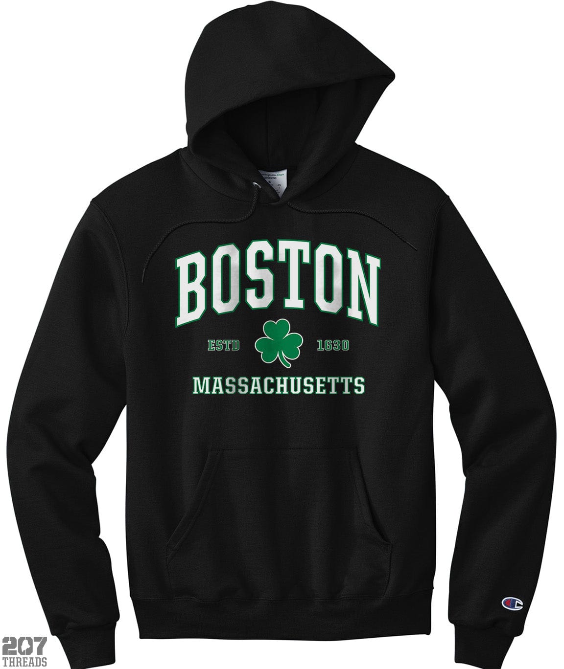 Black & Green Irish Shamrock Boston Massachusetts Hoodie Hooded Sweatshirt