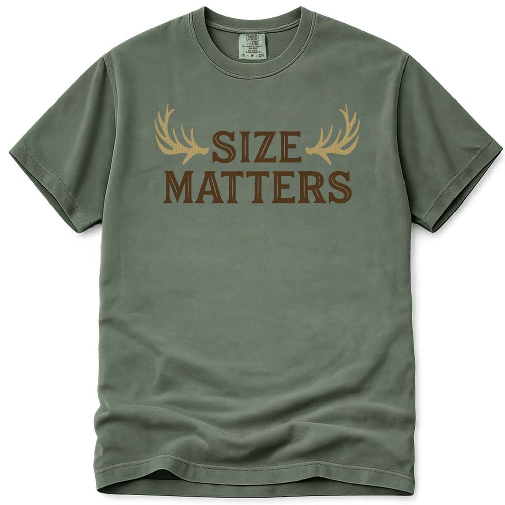 Size Matters Deer Antlers Hunting T Shirt - Moss