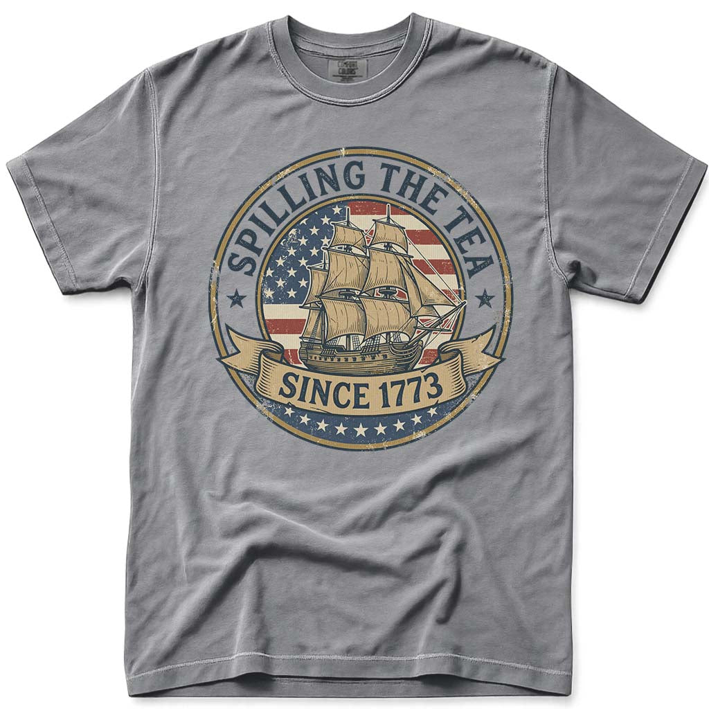 Spilling The Te Since 1773 Patriotic USA Tee - Grey