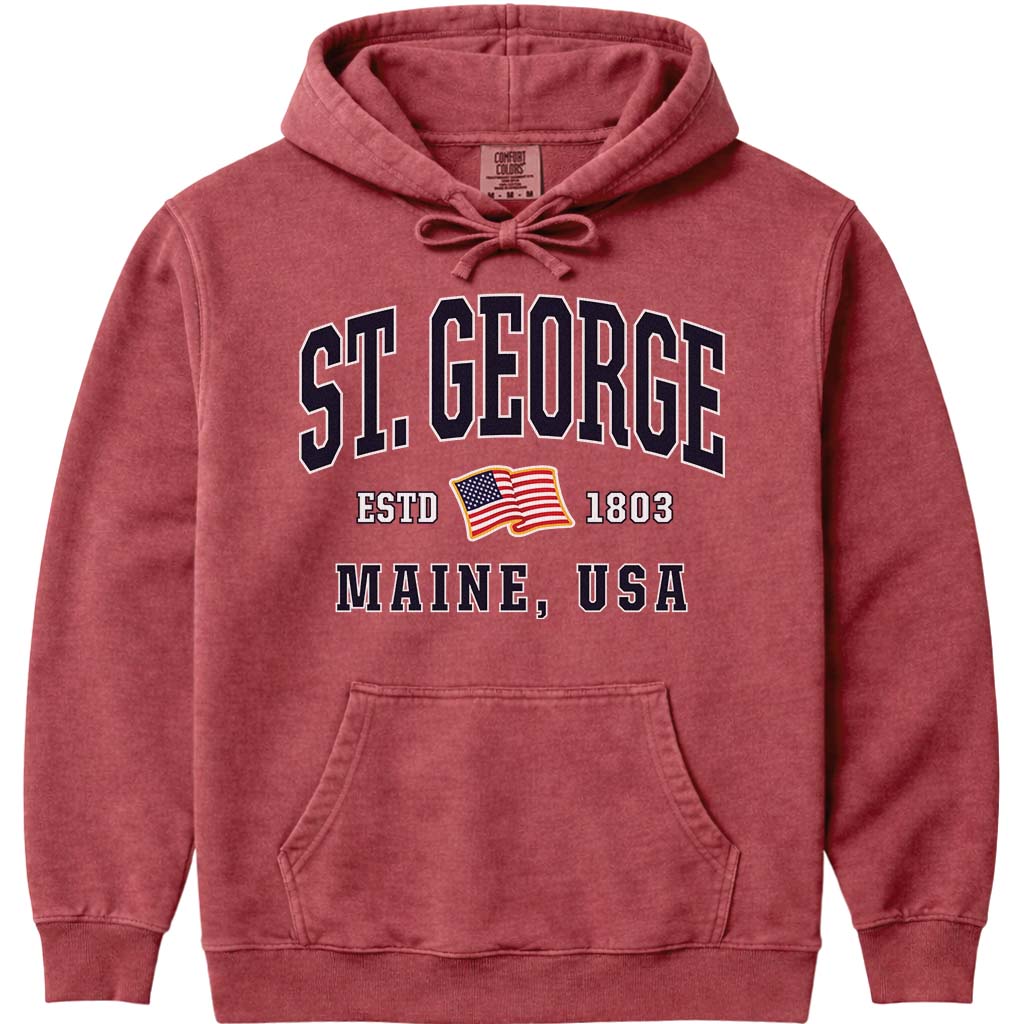 St. George Maine USA Flag Hoodie - Crimson