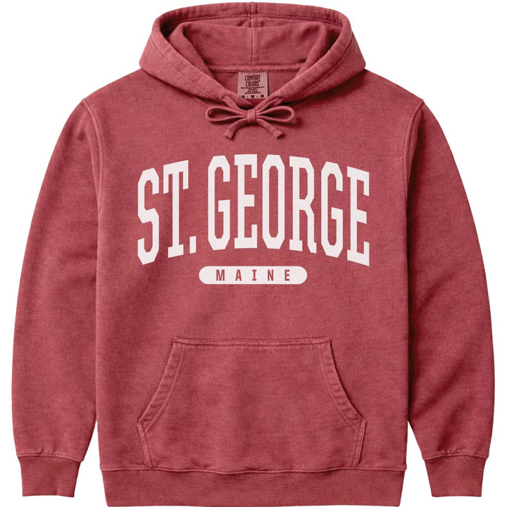 Retro St. George Maine Hooded Sweatshirt - Crimson