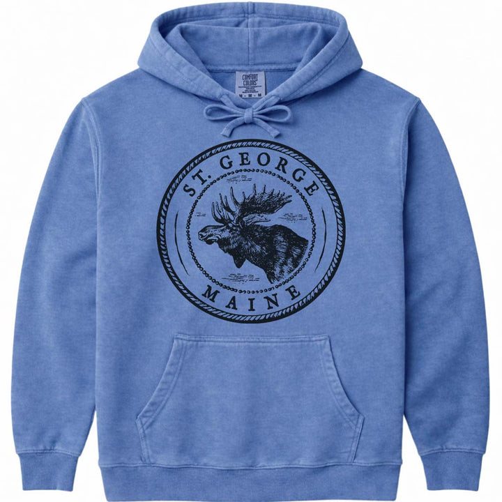 St. George Moose Sweatshirt | Vintage Maine Moose Art Hoodie - Flo Blue