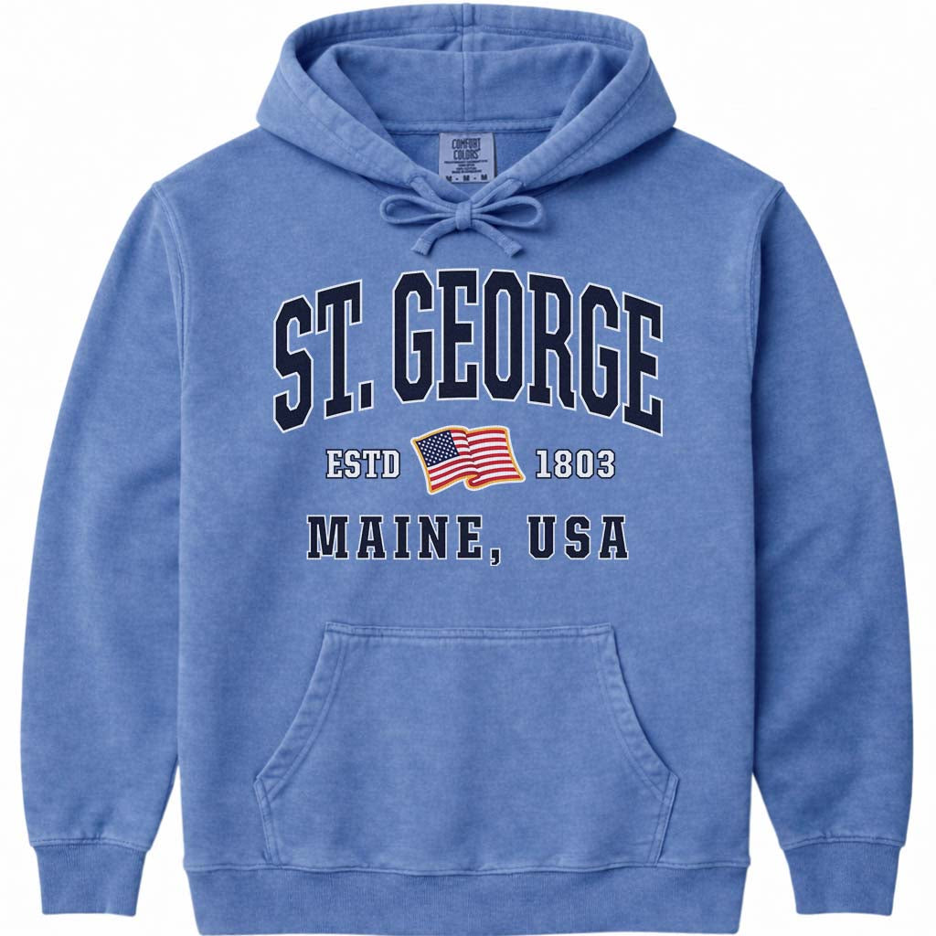 St. George Maine USA Flag Hoodie - Flo Blue