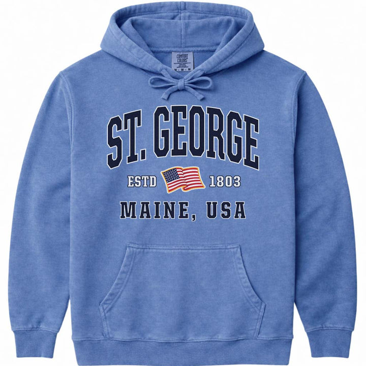 St. George Maine USA Flag Hoodie - Flo Blue