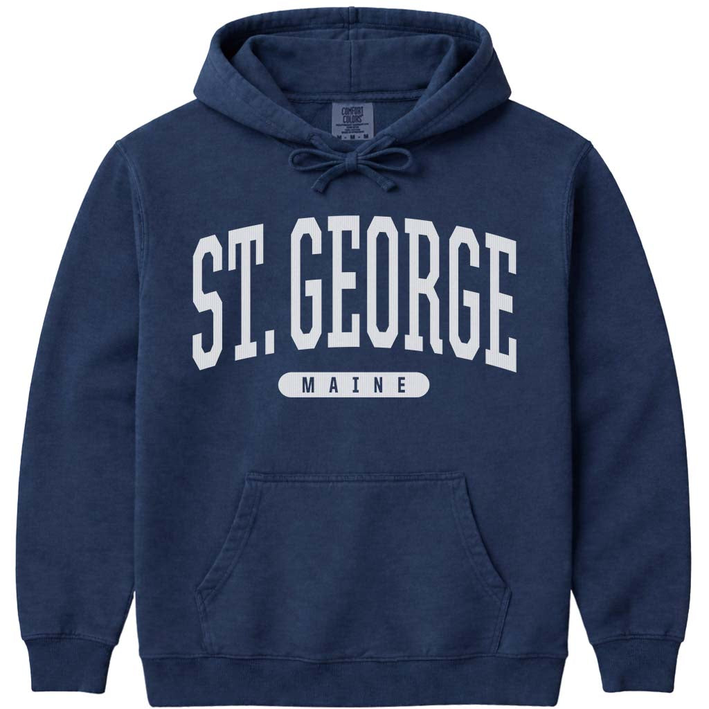 Retro St. George Maine Hooded Sweatshirt - Navy
