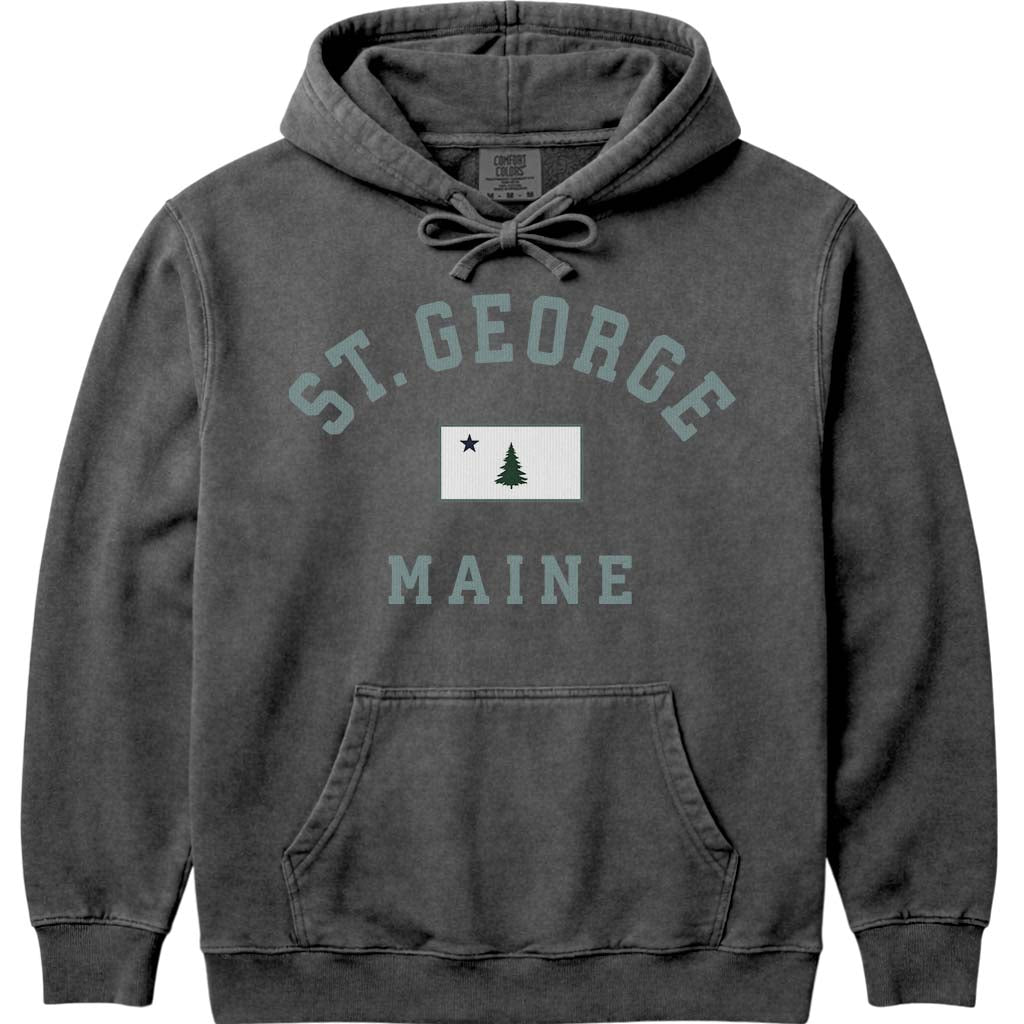Vintage St. George Maine Flag Hoodie - Pepper