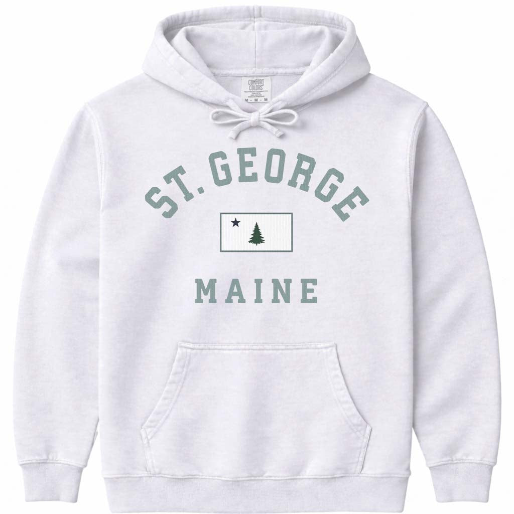 Vintage St. George Maine Flag Hoodie - White