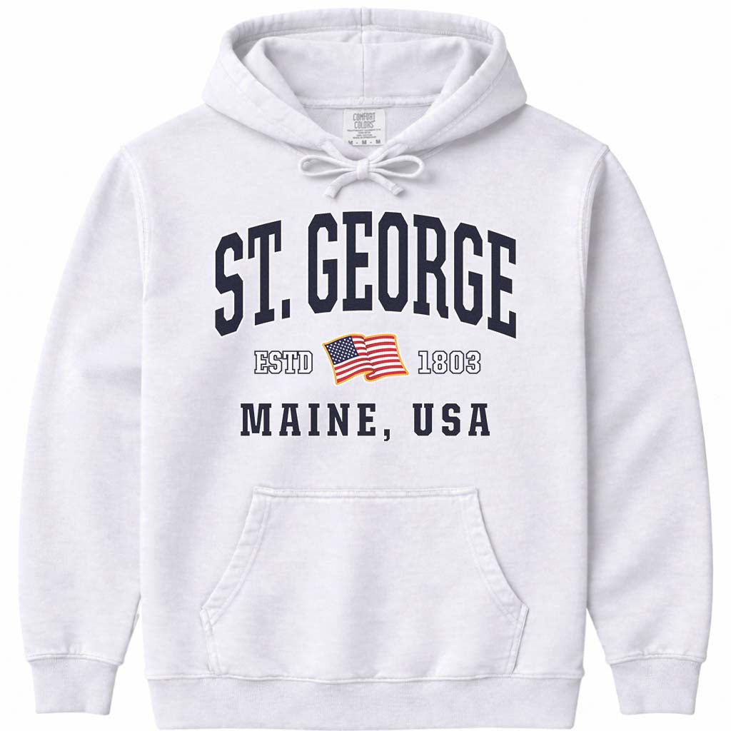 St. George Maine USA Flag Hoodie - White