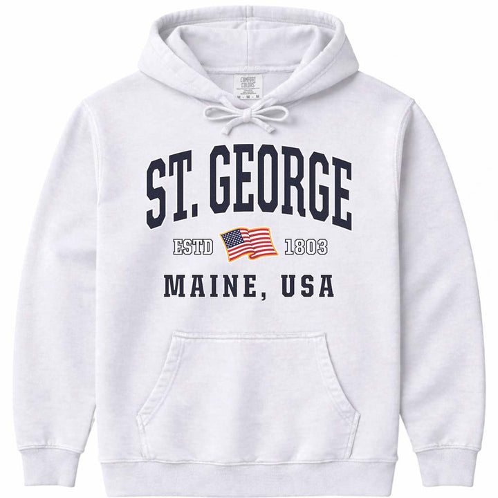 St. George Maine USA Flag Hoodie - White