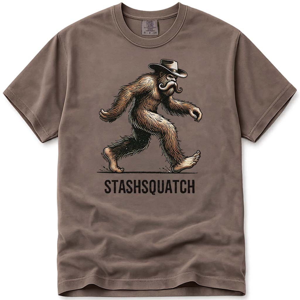 Stashquat Funny Western Mustache Cowboy Bigfoot T-Shirt - Espresso