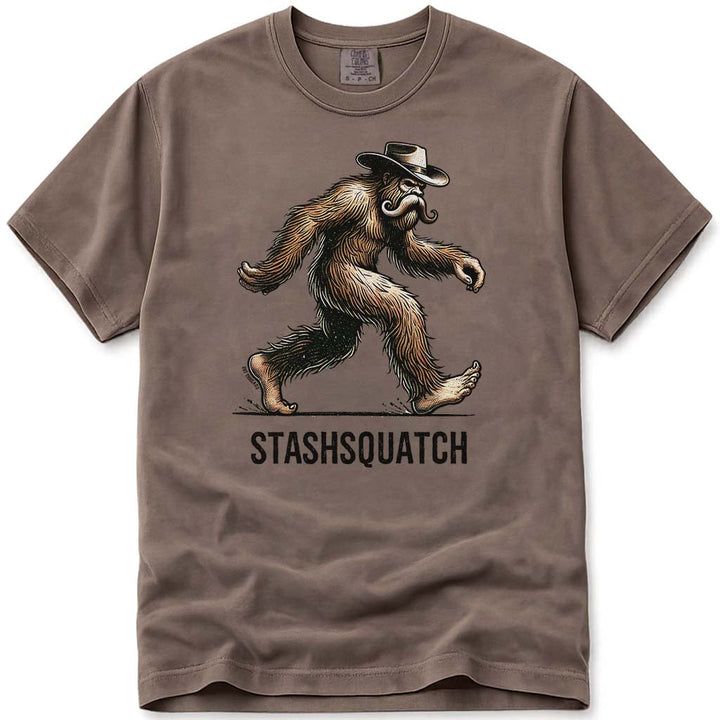 Stashquat Funny Western Mustache Cowboy Bigfoot T-Shirt - Espresso