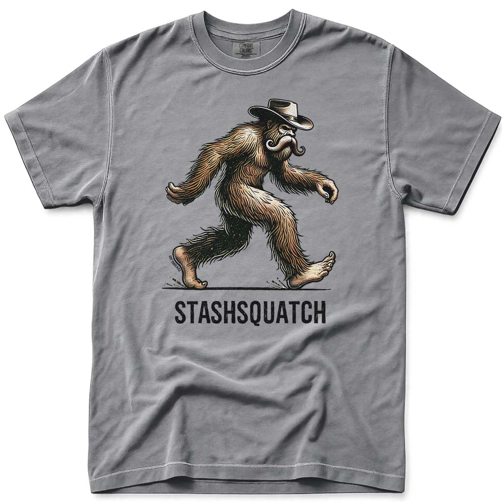 Stashquat Funny Western Mustache Cowboy Bigfoot T-Shirt - Grey
