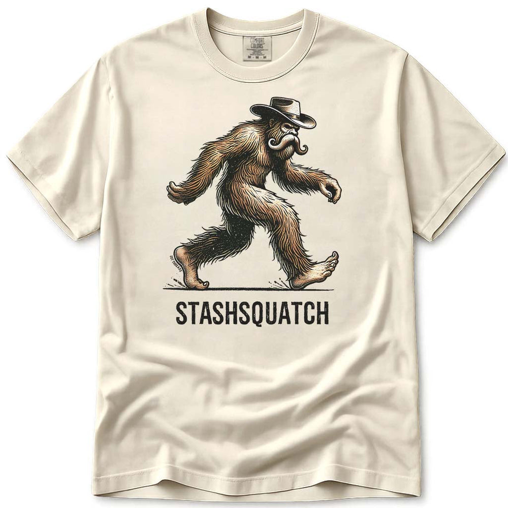Stashquat Funny Western Mustache Cowboy Bigfoot T-Shirt - Ivory
