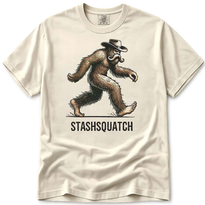 Stashquat Funny Western Mustache Cowboy Bigfoot T-Shirt - Ivory