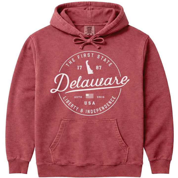 State of Delaware Hoodie Sweatshirt - Crimson