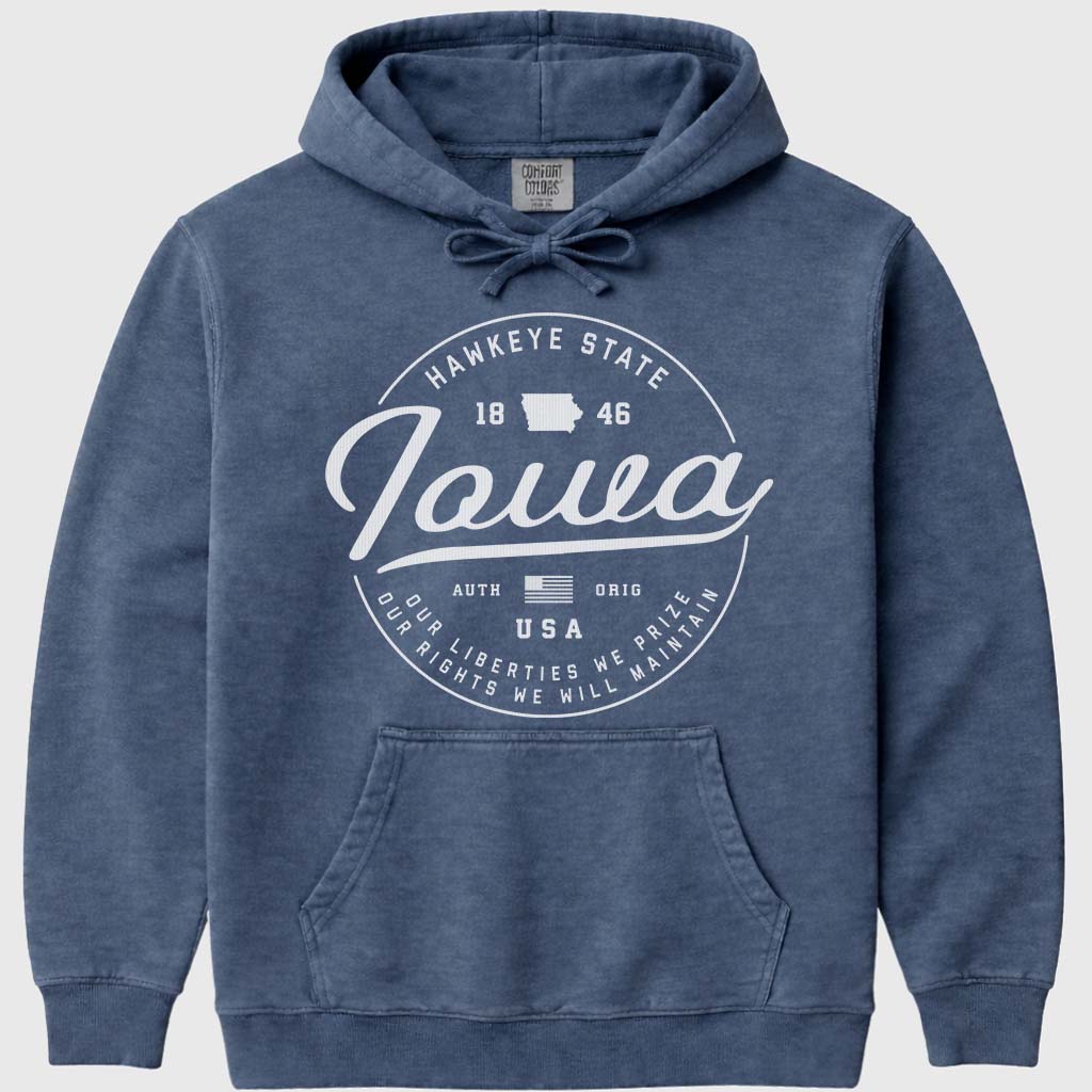 State of Iowa Hoodie Sweatshirt - Denim
