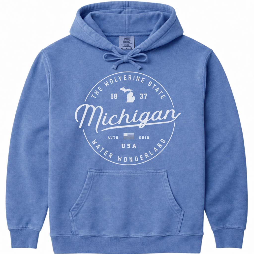 State of Michigan Hoodie Sweatshirt - Flo Blue