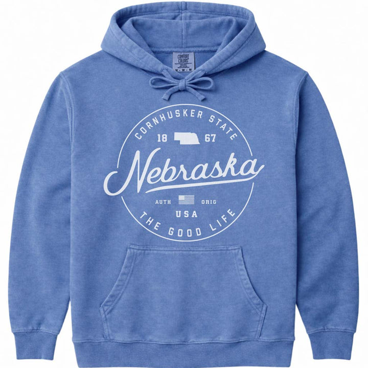 State of Nebraska Hoodie Sweatshirt - Flo Blue