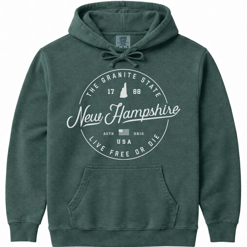 State of New Hampshire Hoodie NH Sweatshirt Live Free Or Die Sweater - Blue Spruce
