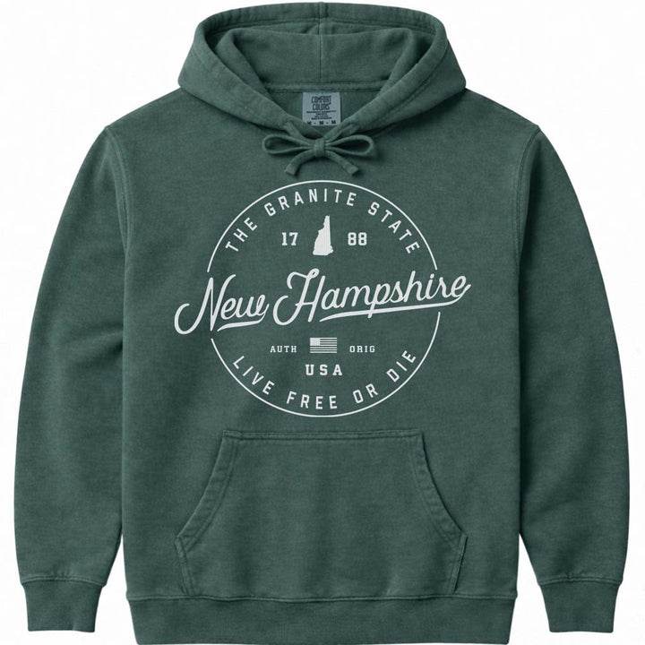 State of New Hampshire Hoodie NH Sweatshirt Live Free Or Die Sweater - Blue Spruce