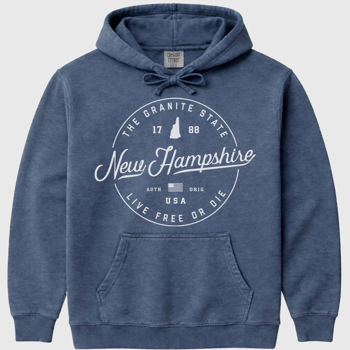 State of New Hampshire Hoodie NH Sweatshirt Live Free Or Die Sweater - Denim