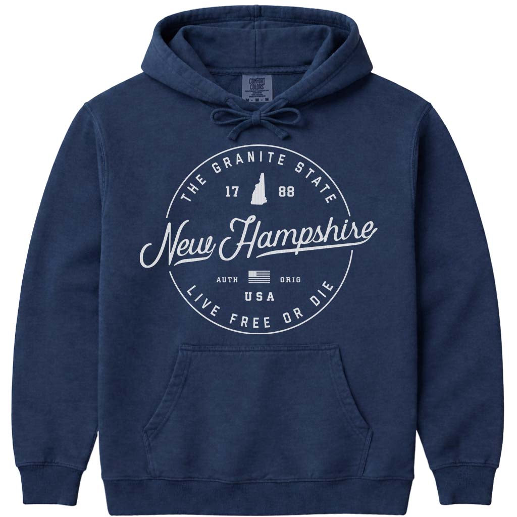 State of New Hampshire Hoodie NH Sweatshirt Live Free Or Die Sweater - Navy